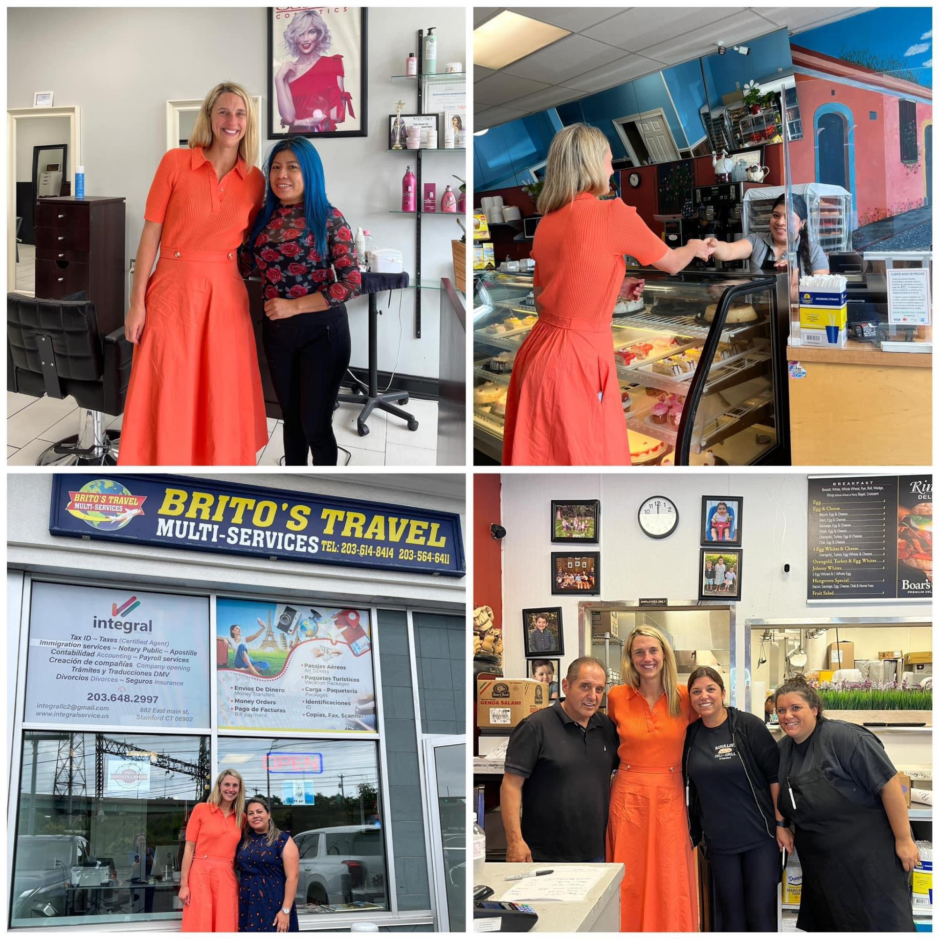 A collage of Mayor Simmons smiling with small business owners